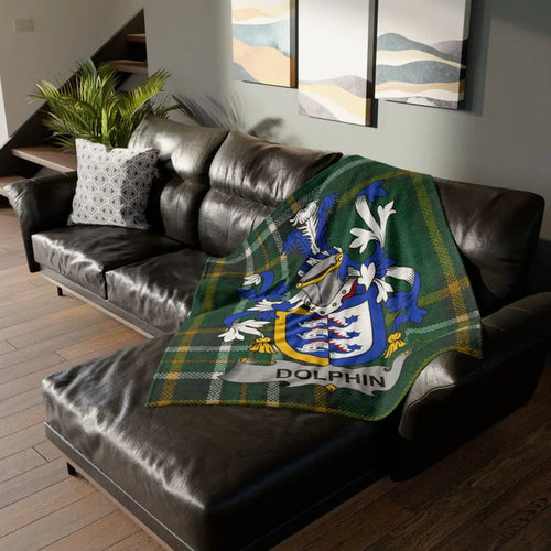 Dolphin Family Crest Blanket with Tartan Design