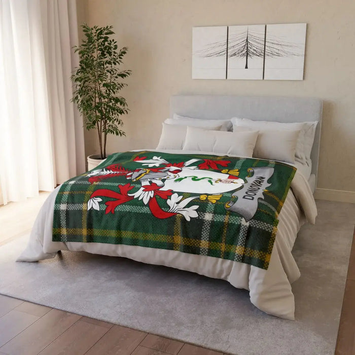 Donovan family crest blanket showing the Irish National Tartan pattern