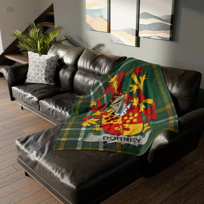 Dorney Family Crest Shield Green Plaid Blanket