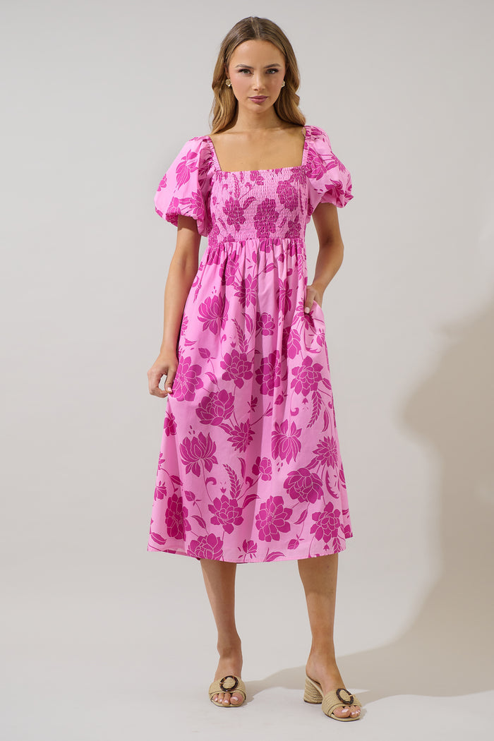 Dovina Floral Maray Smocked Midi Dress
