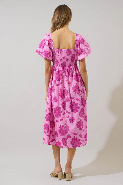 Dovina Floral Maray Smocked Midi Dress