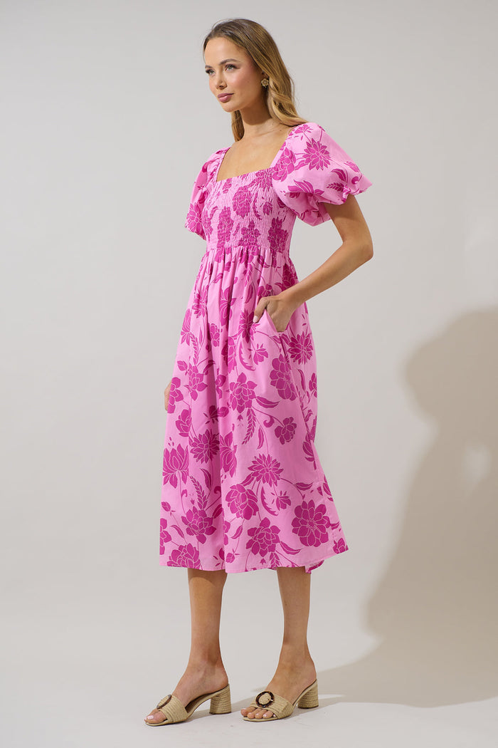 Dovina Floral Maray Smocked Midi Dress