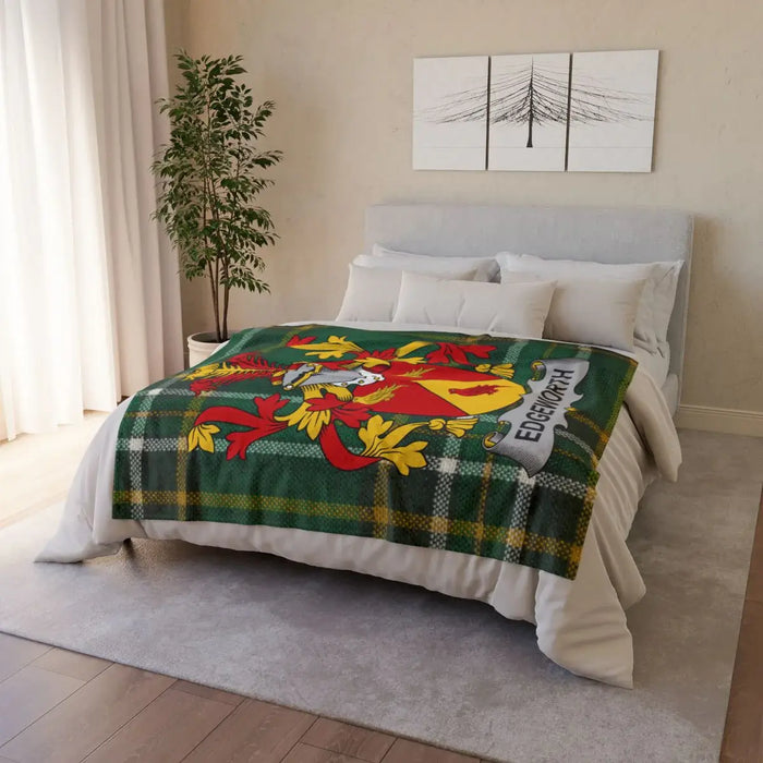 Edgeworth Irish surname printed polyester throw blanket with crest-style emblem