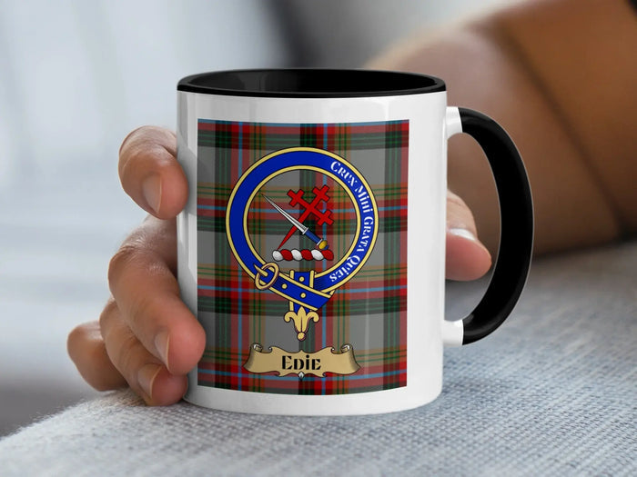 Edie tartan mug with a coloured accent handle and interior