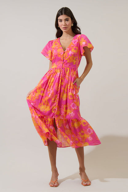 Elaris Floral Blissa Button Midi Dress