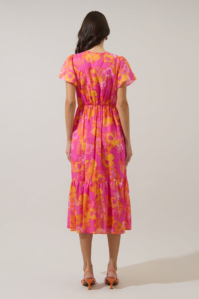 Elaris Floral Blissa Button Midi Dress