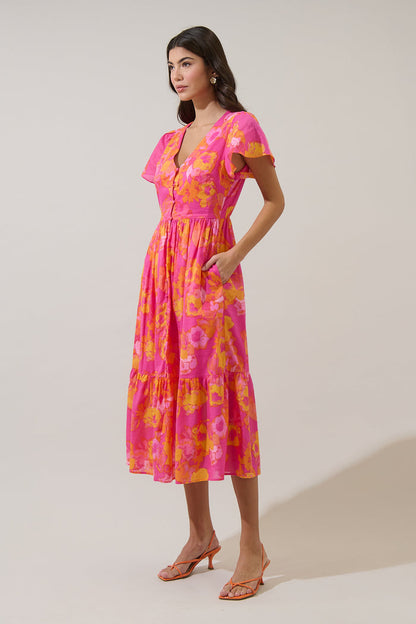 Elaris Floral Blissa Button Midi Dress