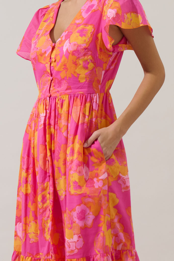 Elaris Floral Blissa Button Midi Dress