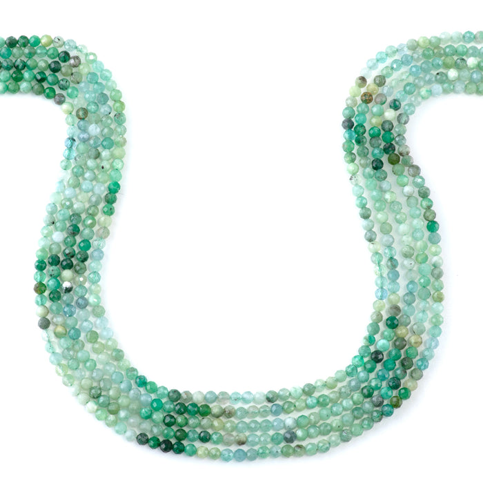 This is a Dakota Stones 3mm Emerald Banded Gemstone strand with faceted round beads in 15-16 inch strand.