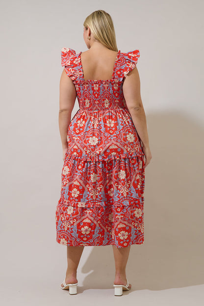 Emy Smocked Midi Dress Elvina Floral Curve