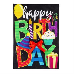 Evergreen Flag Happy Birthday Burlap Garden