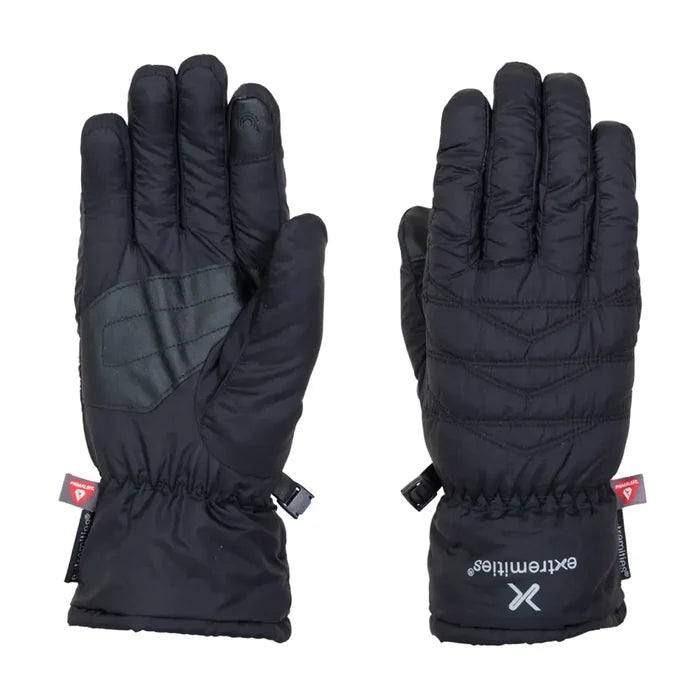 Pair of black Extremities Paradox lightweight waterproof gloves showing both the palm and back on a white background
