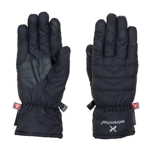 Pair of black Extremities Paradox lightweight waterproof gloves showing both the palm and back on a white background