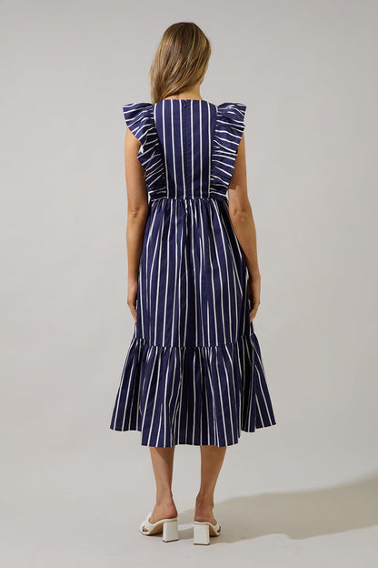 Fairness Poplin Surplice Midi Dress Verta Stripe
