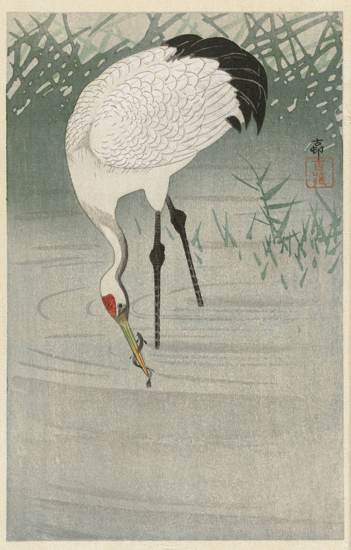 Fishing Crane in Shallow Water by Ohara Koson, 1900