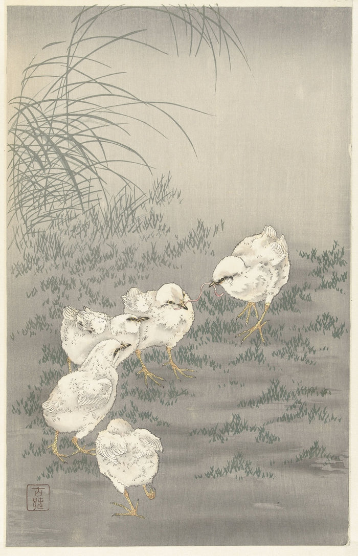 Five Chicks by Ohara Koson, 1900