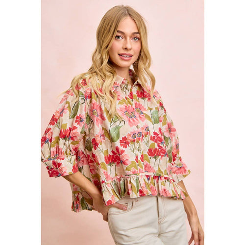 Floral Print Ruffled Hem Top