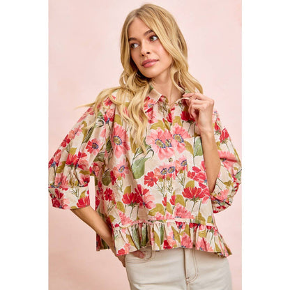 Floral Print Ruffled Hem Top