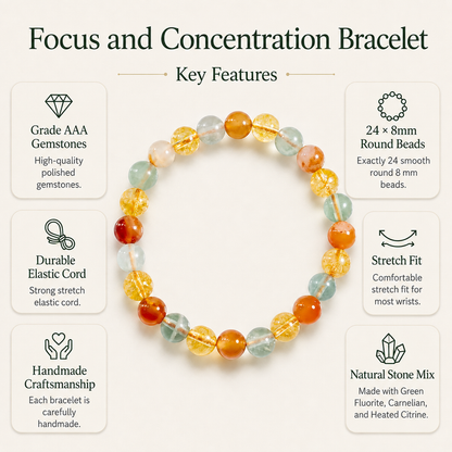 FOCUS AND CONCENTRATION Crystals Bracelet for Student.