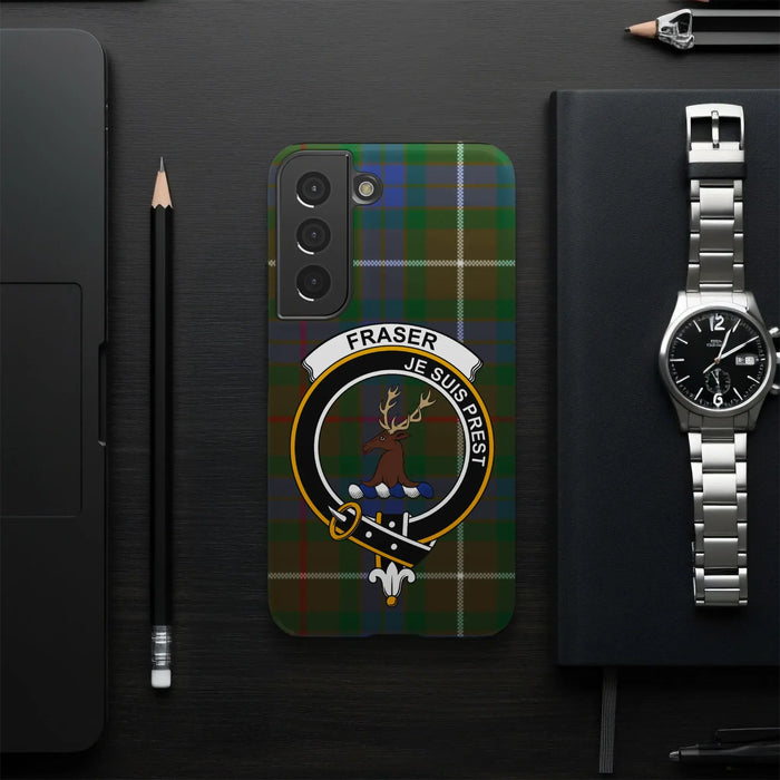 Fraser tartan iPhone case — red and black plaid crest, edge-to-edge 3D wrap print