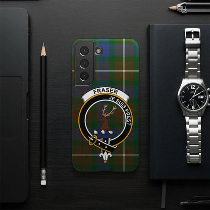 Fraser tartan iPhone case — red and black plaid crest, edge-to-edge 3D wrap print