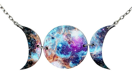 Galaxy spiral pendant necklace with star field, laser-cut and made in USA