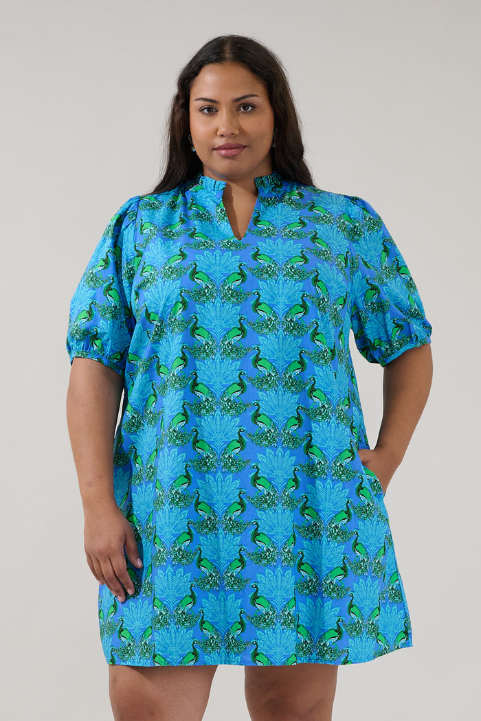 Genia Shift Mini Dress Peacock Curve