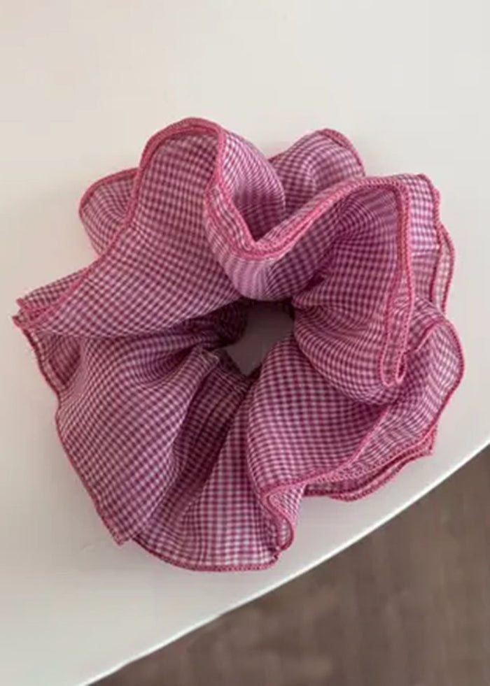 Giant Checkered Frill Mesh Scrunchie - Berry