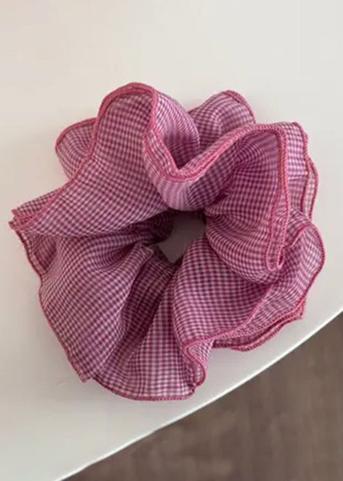 Giant Checkered Frill Mesh Scrunchie - Berry
