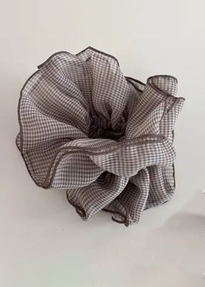 Giant Checkered Frill Mesh Scrunchie - Coffee