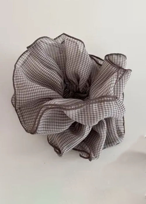 Giant Checkered Frill Mesh Scrunchie - Coffee