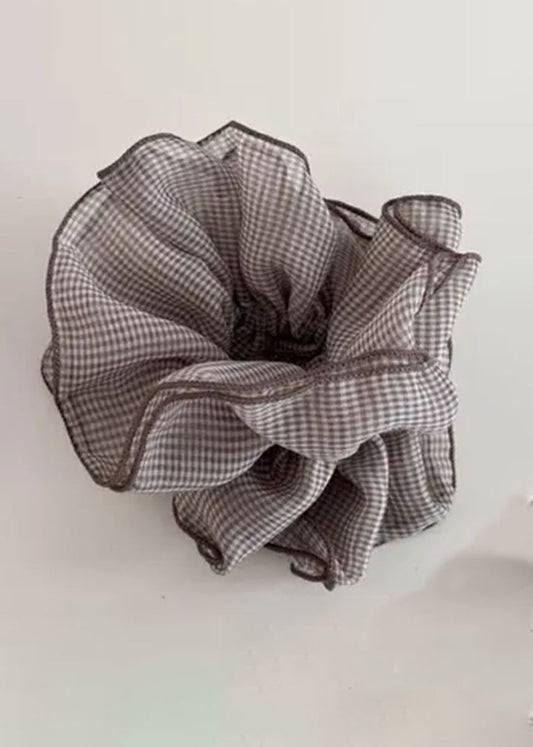 Giant Checkered Frill Mesh Scrunchie - Coffee