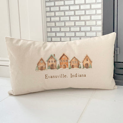 Gingerbread Houses w/ City, State - Custom Rectangular Canvas Pillow