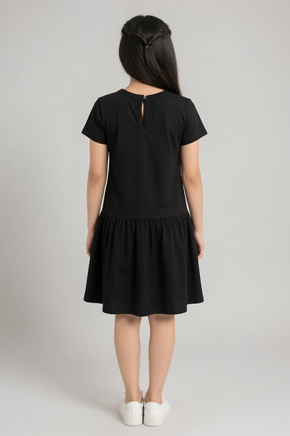 Girls Black Jersey Cotton Frock (White Butterfly)