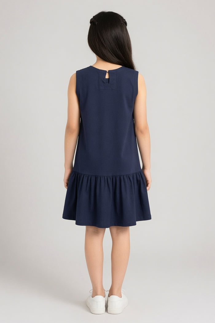 Girls Navy Blue Sleeveless Jersey Cotton Frock (Doll)