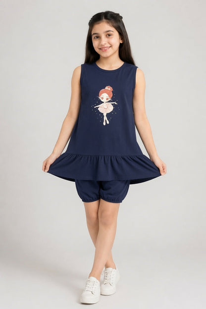 Girls Navy Blue Sleeveless Jersey Cotton Frock (Doll)