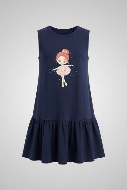 Girls Navy Blue Sleeveless Jersey Cotton Frock (Doll)