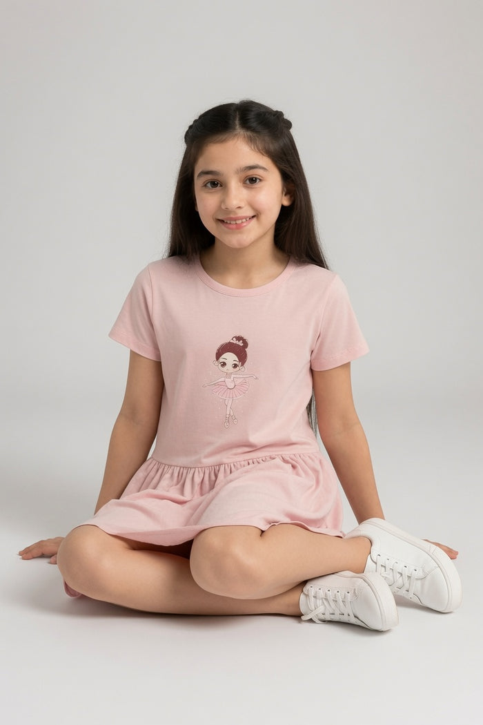 Girls Pink Jersey Cotton Frock (Doll)