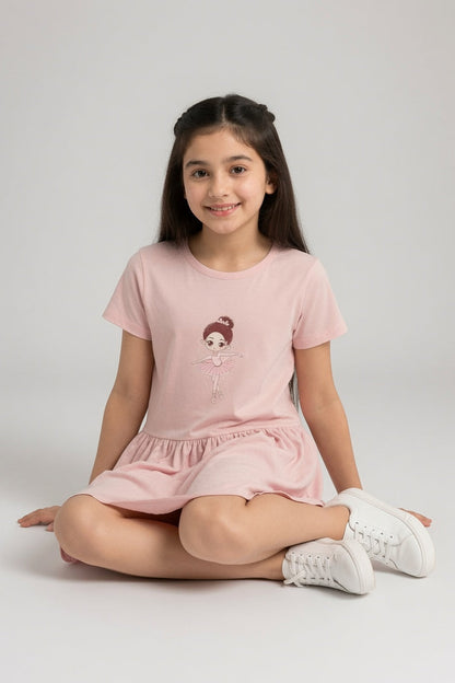 Girls Pink Jersey Cotton Frock (Doll)