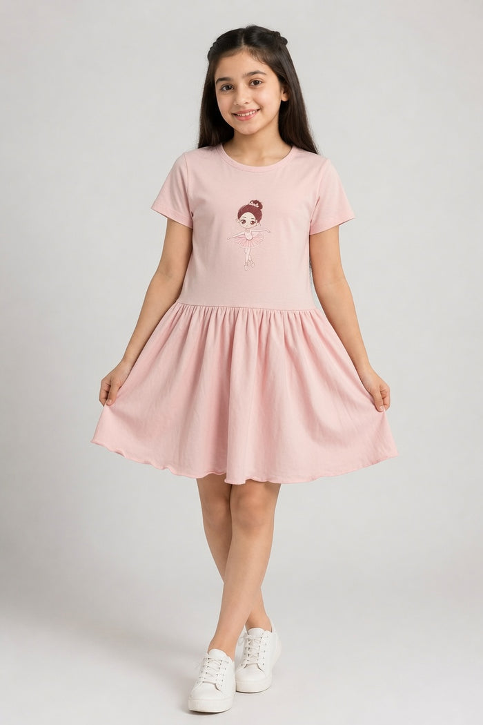 Girls Pink Jersey Cotton Frock (Doll)
