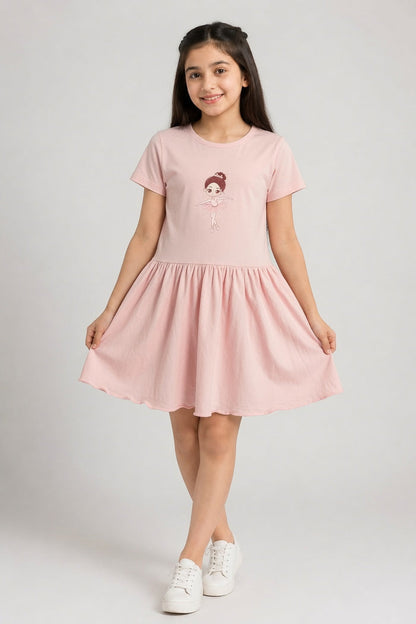 Girls Pink Jersey Cotton Frock (Doll)