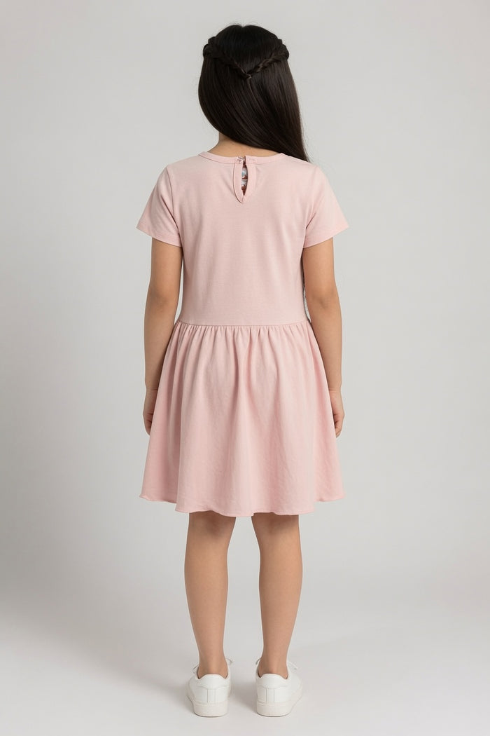 Girls Pink Jersey Cotton Frock (Doll)