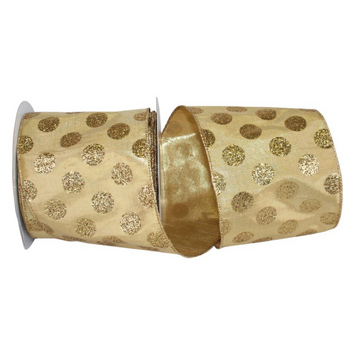 Gold Glitter Dot Dupioni Ribbon, 4" X 10YD