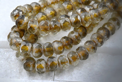 Gray Topaz Rondelle Light Silver Finish 25pc 6x8mm Faceted