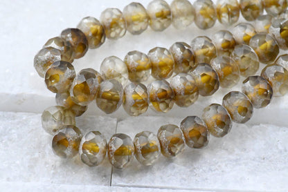 Gray Topaz Rondelle Light Silver Finish 25pc 6x8mm Faceted