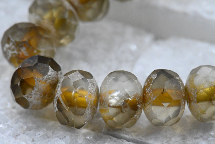 Gray Topaz Rondelle Light Silver Finish 25pc 6x8mm Faceted