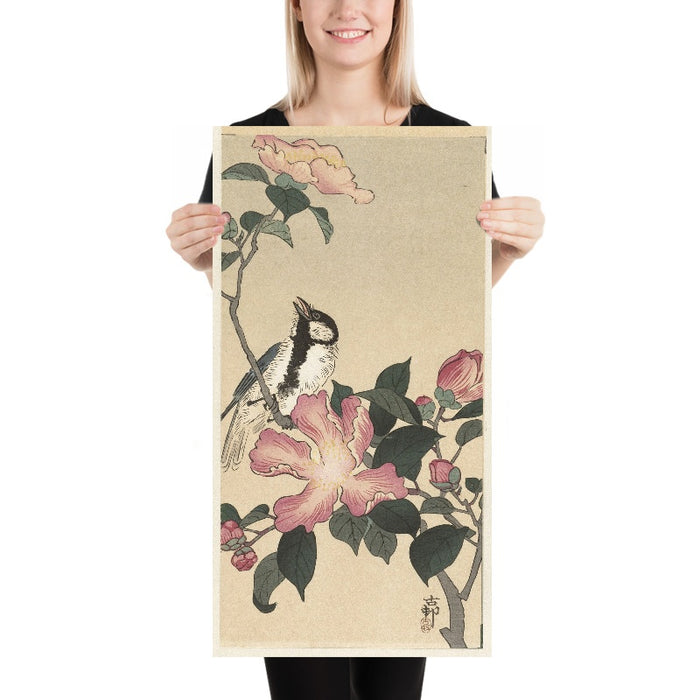 Great Tit on Branch with Pink Flowers by Ohara Koson, 1900