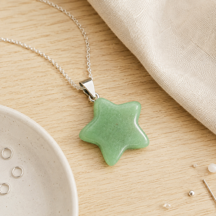Green Aventurine  Star Pendant Necklace – Natural Crystal Gemstone Jewelry