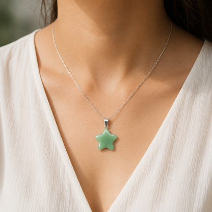 Green Aventurine  Star Pendant Necklace – Natural Crystal Gemstone Jewelry