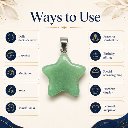 Green Aventurine  Star Pendant Necklace – Natural Crystal Gemstone Jewelry